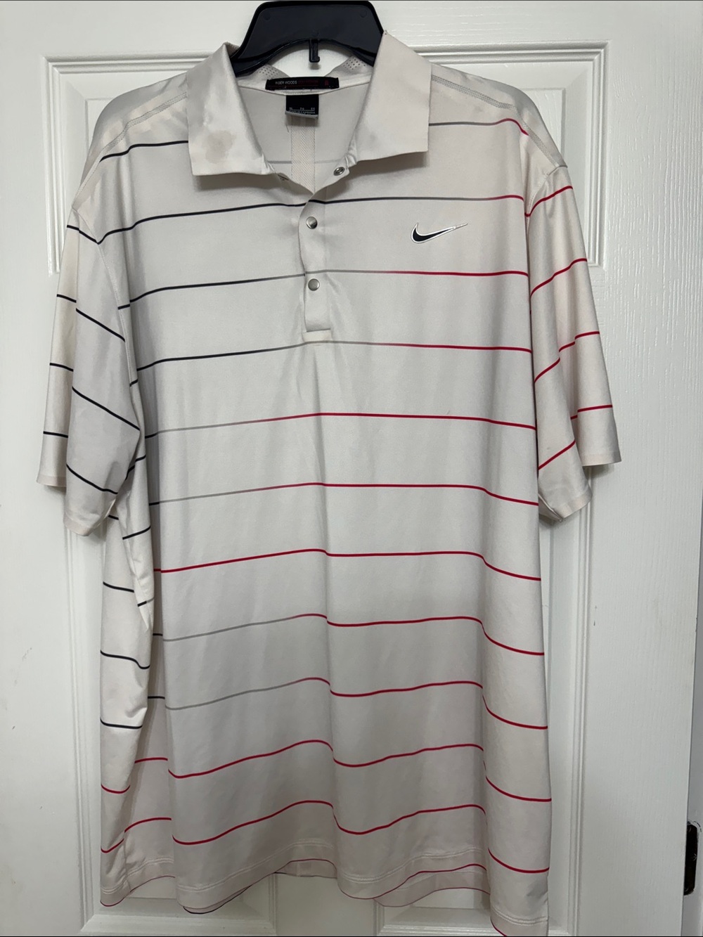 Nike White Polo with Thin Red & Black Stripes